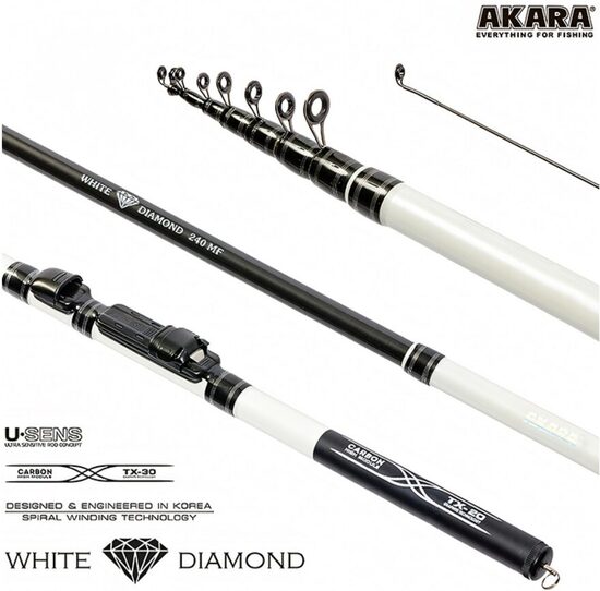 Makšķere SB AKARA «WHITE DIAMOND MF TX-20» (telesk., 1,80 m, 90 g, tests: 5-25 g) 6 sekcijas